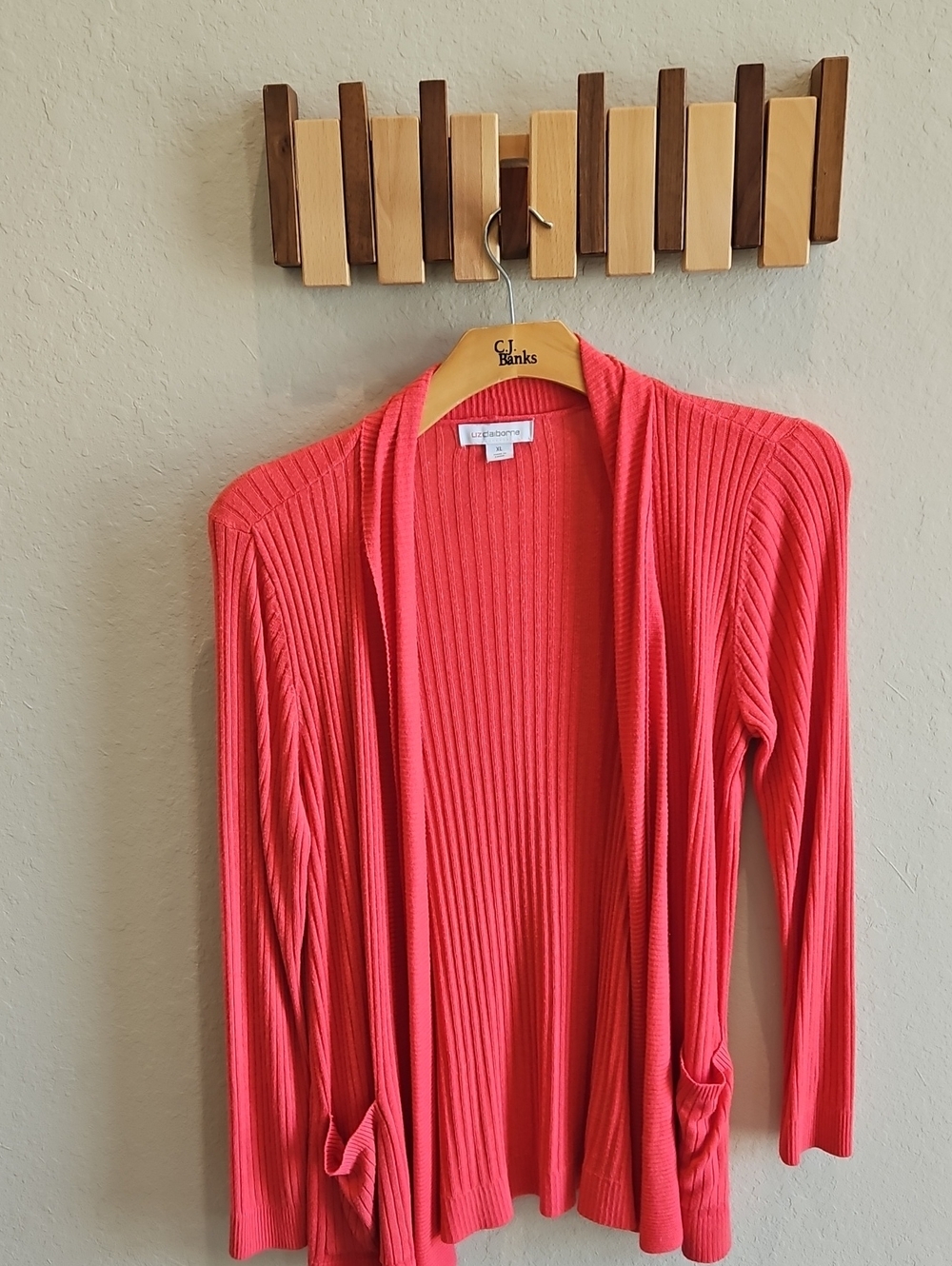 Liz Claiborne Bright Coral Ribbed Open Cardigan